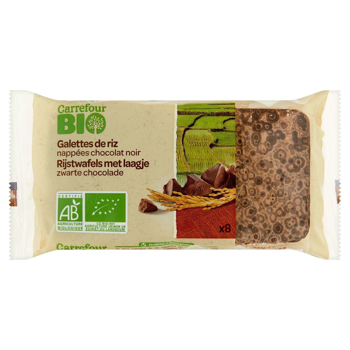 Carrefour Bio Galettes de Riz Nappées Chocolat Noir 8 Pièces 100 g