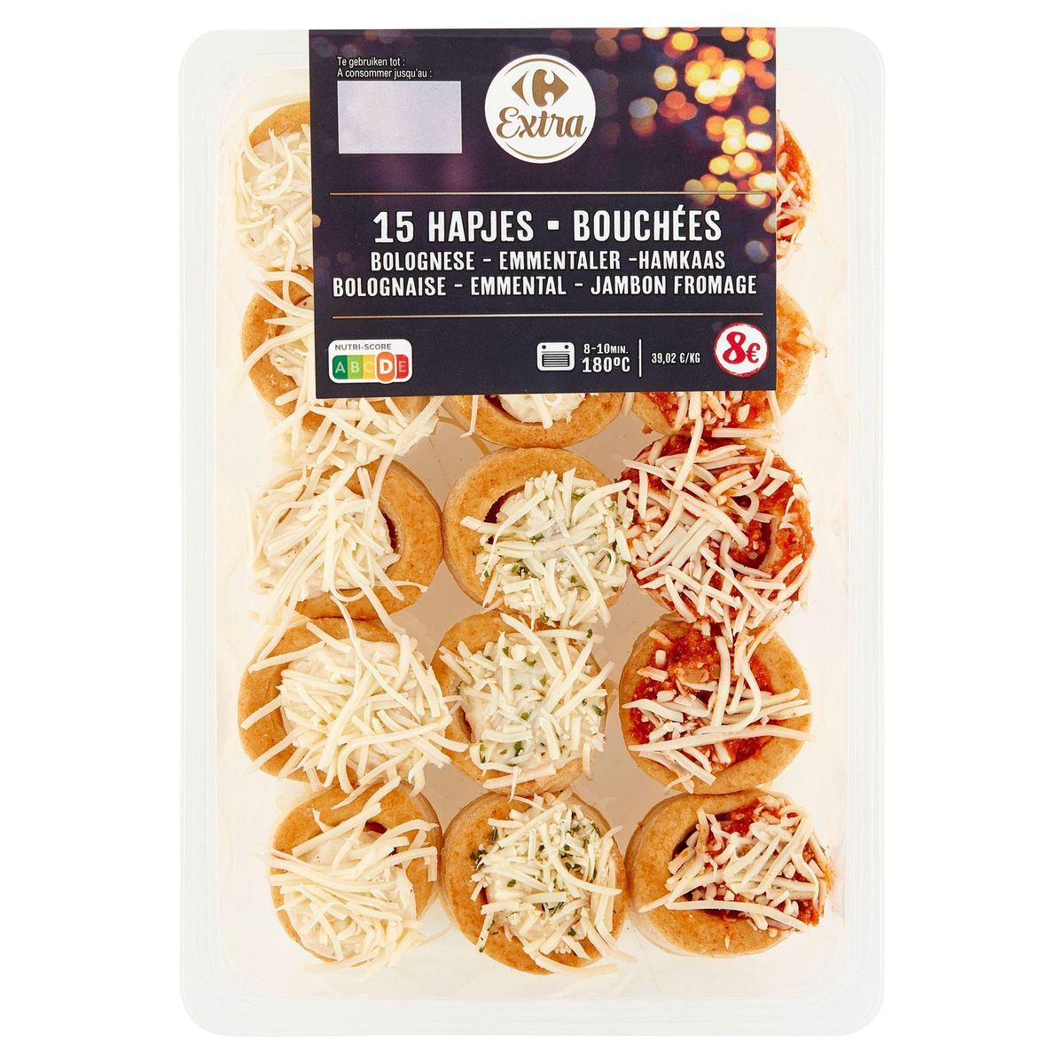 Carrefour Extra 15 Hapjes Bolognese Emmentaler Hamkaas 205 G