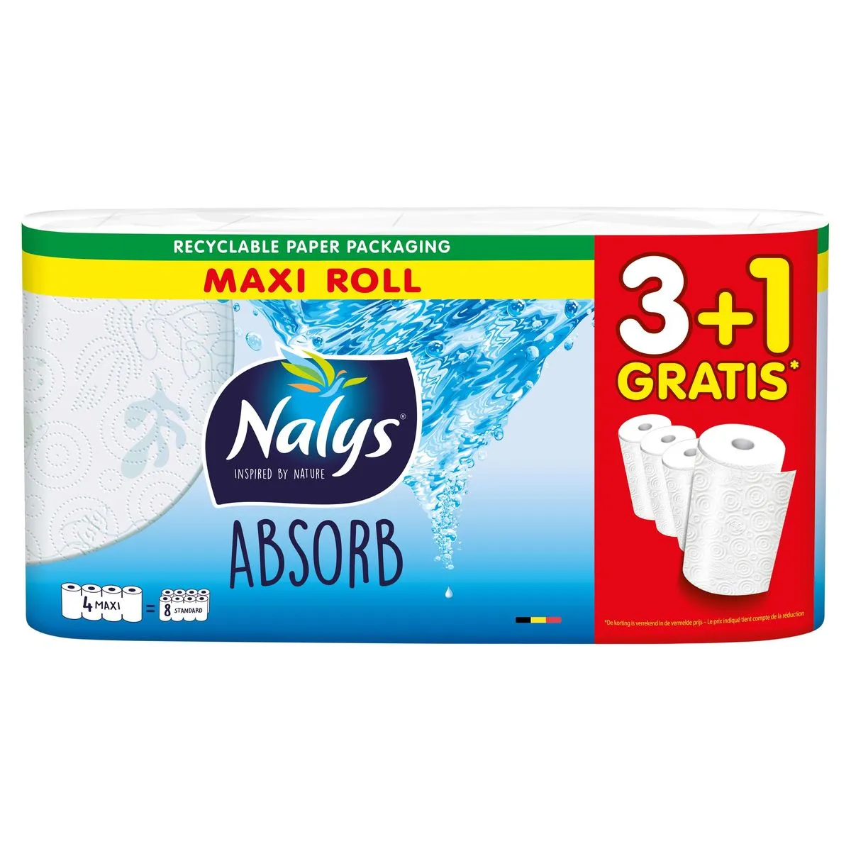 Absorb Keukenpapier 4 Maxi Rollen 3 1 Gratis 4R 8R Carrefour België