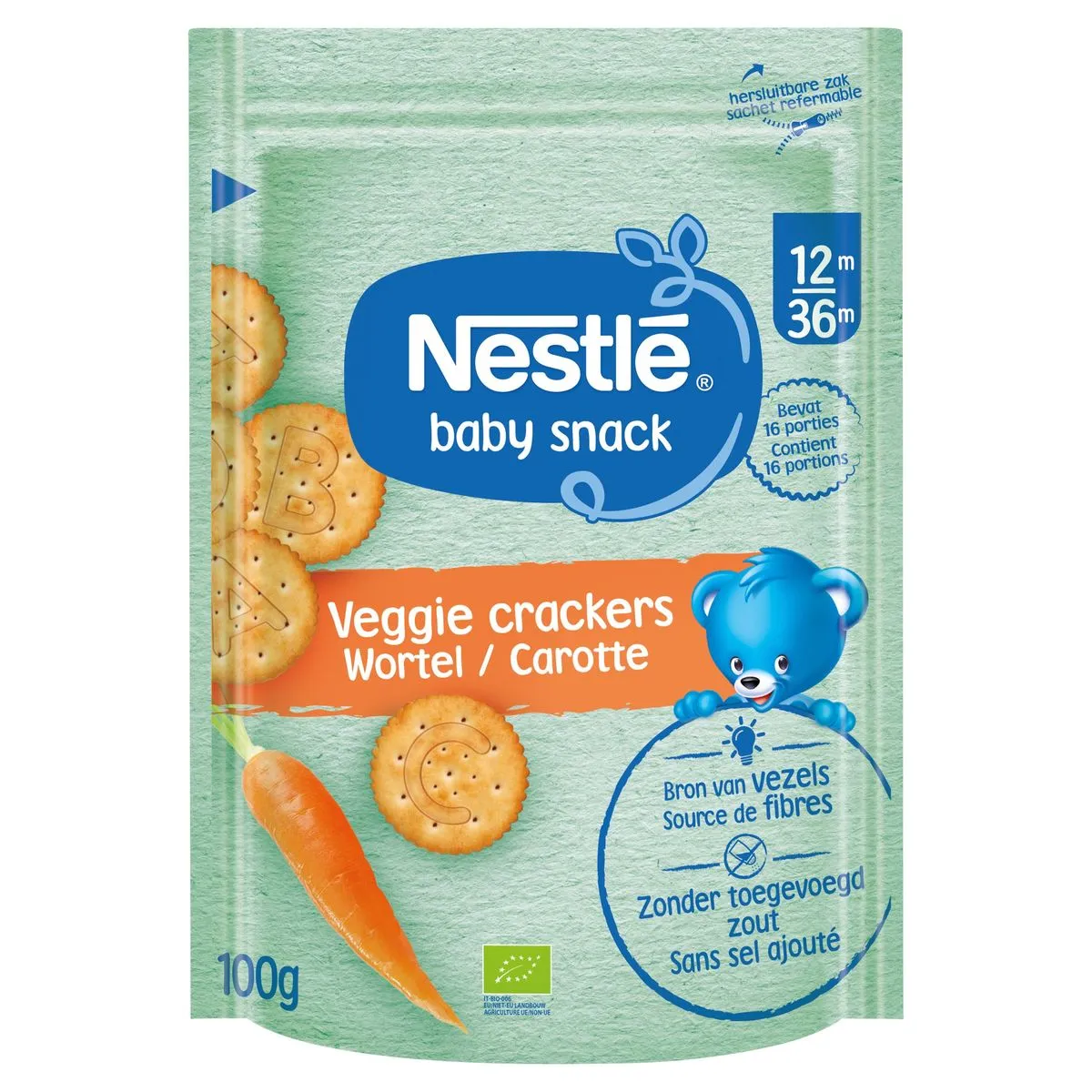 Baby Snack Veggie Cracker Wortel vanaf 12 maanden 100g Carrefour België