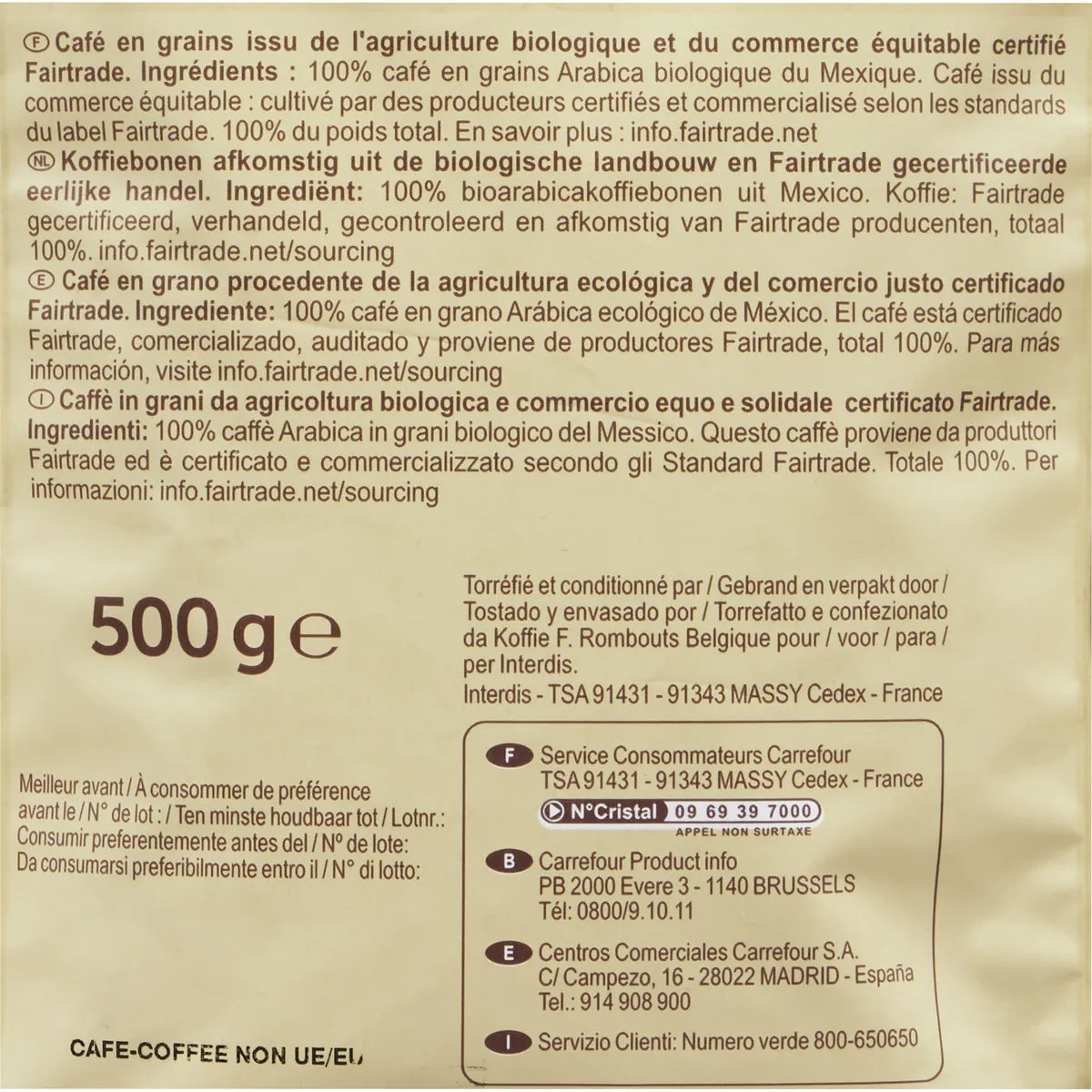 Koffiebonen Mexico 100 Arabica 500 g Carrefour België