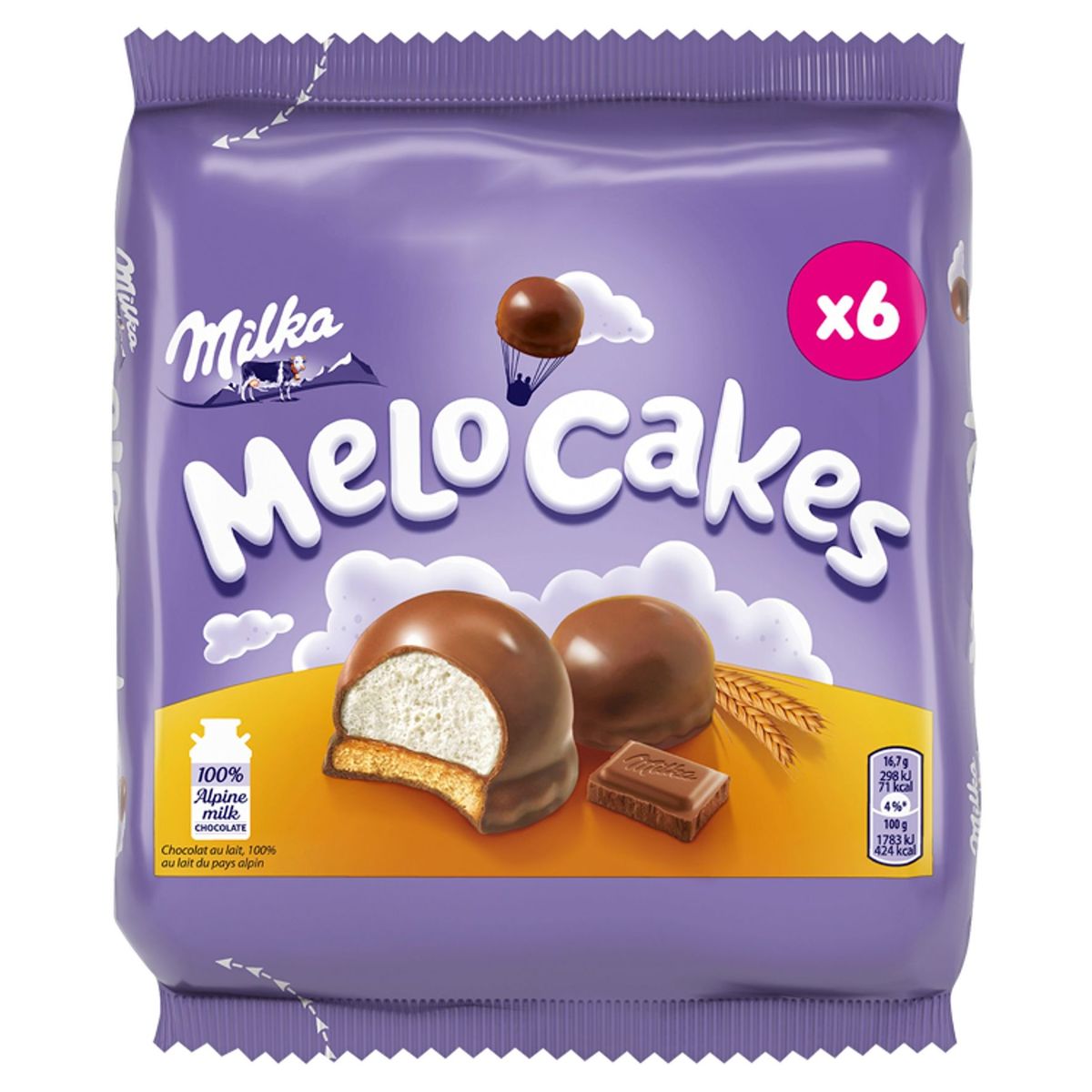 Milka Melo-Cakes Biscuits Au Chocolat Pralines Pack XL 6 Pcs 100 g