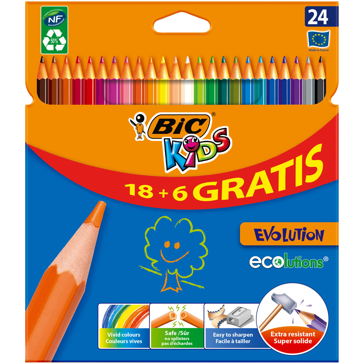 Bic Kids 18+6 Crayons de couleur Evolution ECOlutions