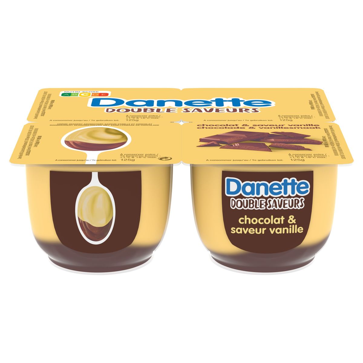 Danette Double Saveurs Chocolade & Vanillesmaak 4 x 125 g
