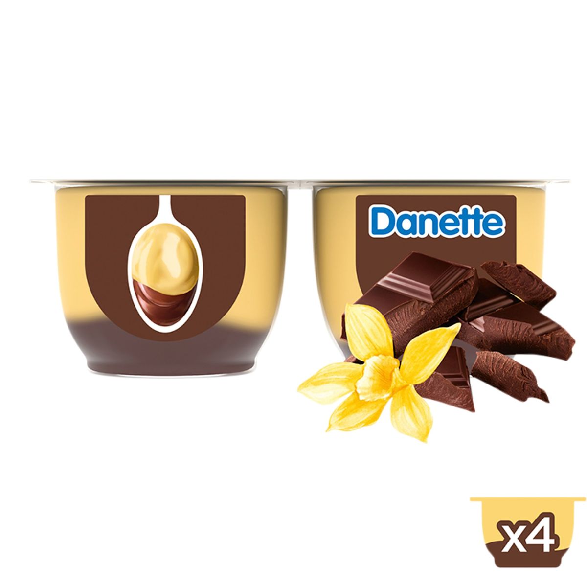 Danette Double Saveurs Chocolade & Vanillesmaak 4 x 125 g