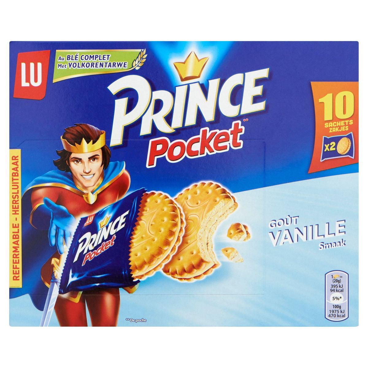 LU Prince Pocket Koekjes Vanille Smaak 10 zakjes 400 g