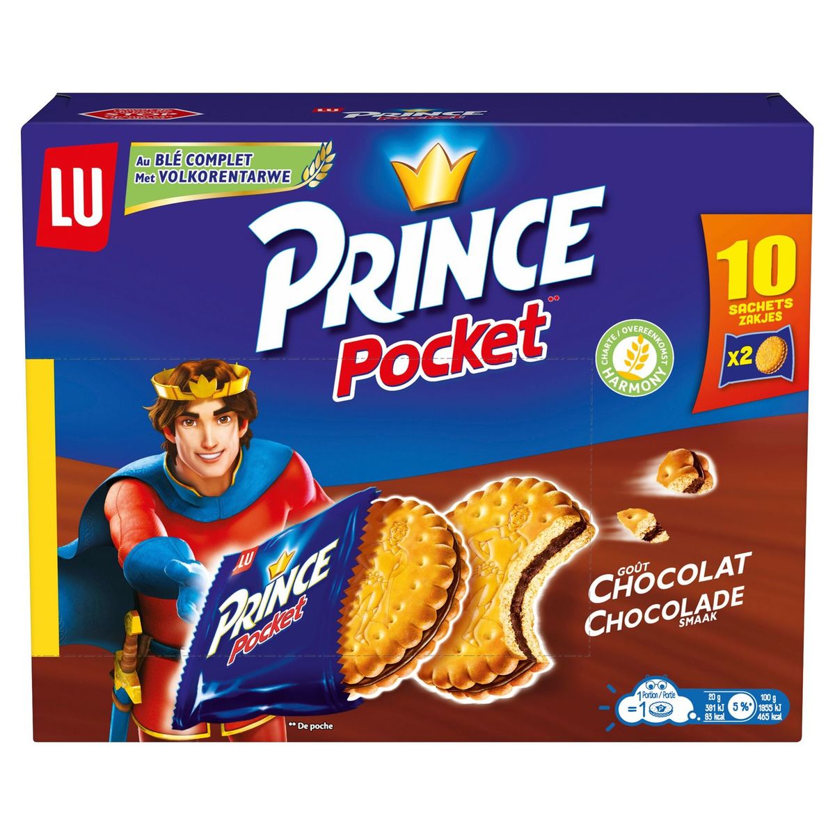 LU Prince Pocket Koekjes Chocolade Smaak 10 zakjes 400 g