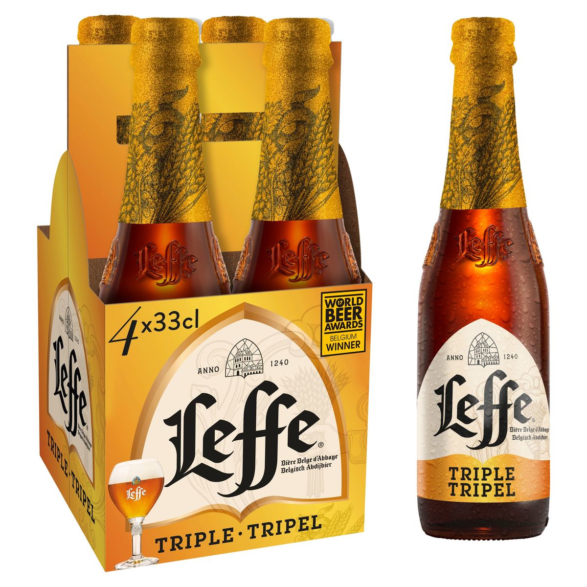 Leffe Triple 8.5° Bière Belge d'Abbaye Bouteilles 4 x 33 cl
