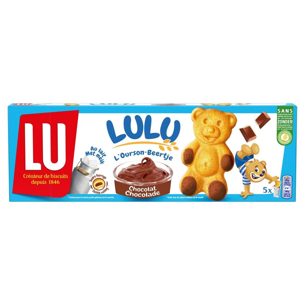 LU LuLu l'Ourson Cakes Biscuits Au Chocolat 5 Sachets 150 g