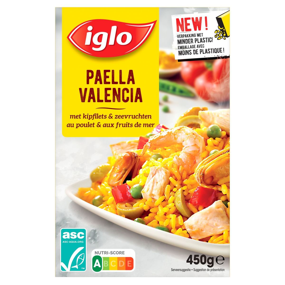 Iglo Paella Valencia met kipfilets & garnalen 450 g