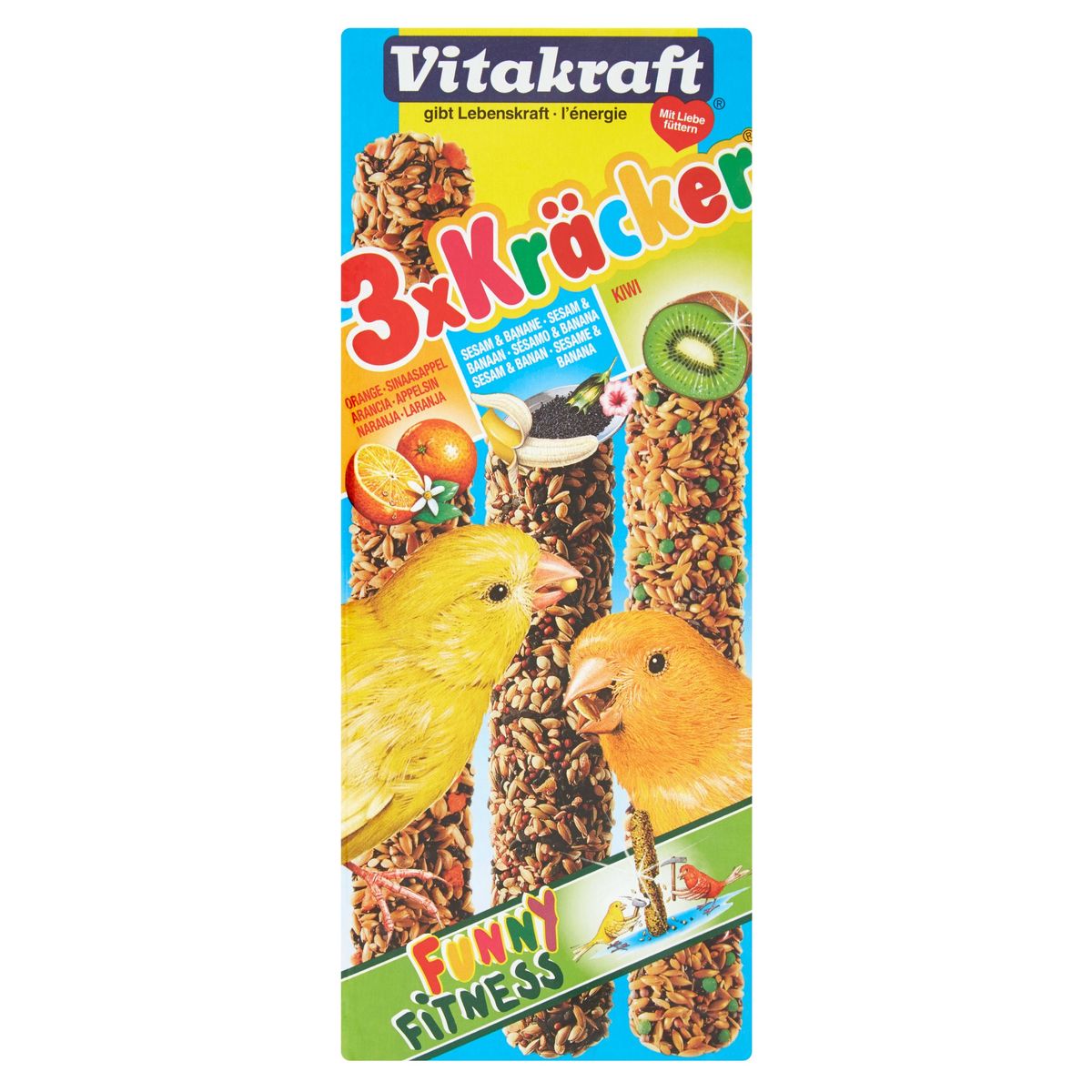 Vitakraft 3 x Crackers canaris Orange, Sesam & Banane, Kiwi 90 g