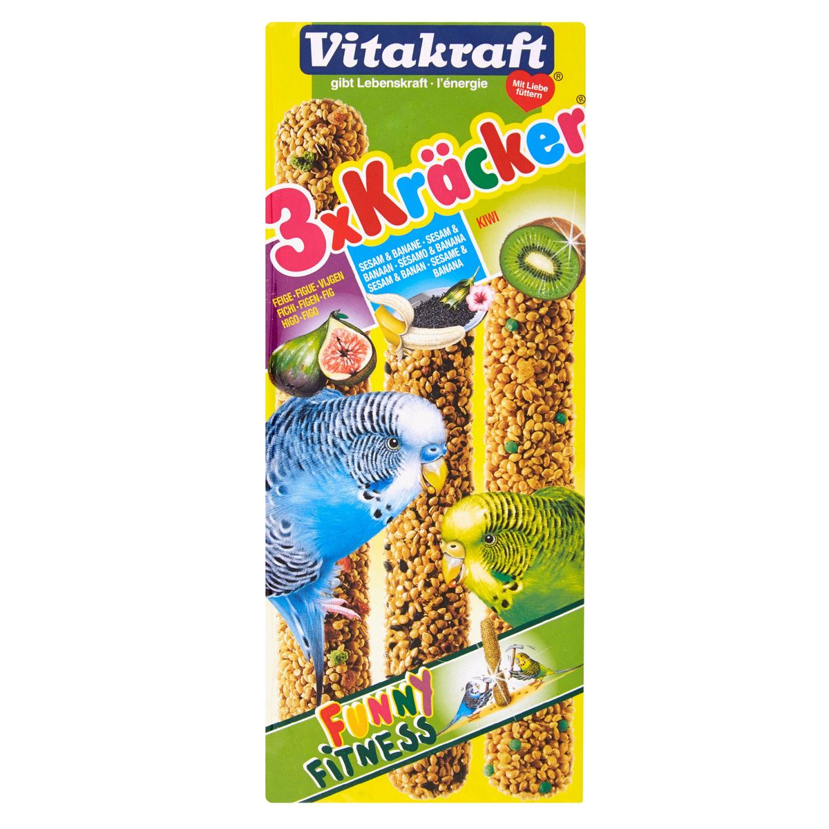 Vitakraft 3x Crackers Vijgen, Sesam & banaan, Kiwi voor parkieten 90 g