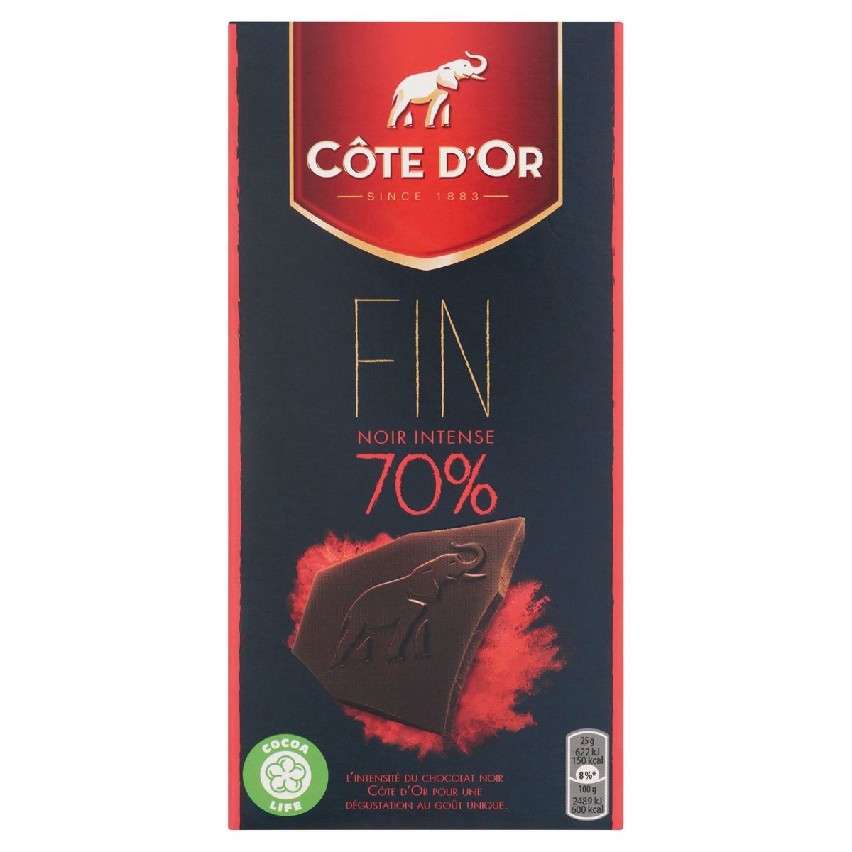 Côte d'Or Tablette De Chocolat Noir Fin Intense 70% 100 g
