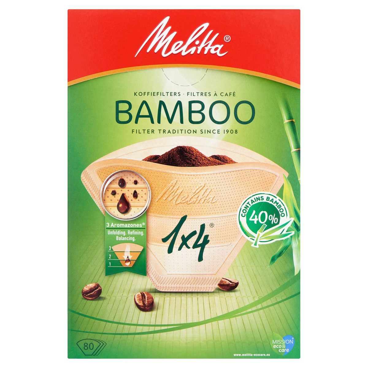 Melitta 1 x 4 Filtres à Café Bamboo 80 Pièces