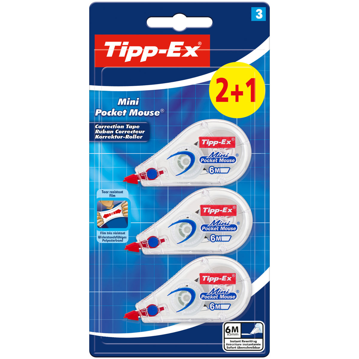 TIPP-EX 2+1 Rubans correcteur Mini Pocket Mouse 6Mx5mm