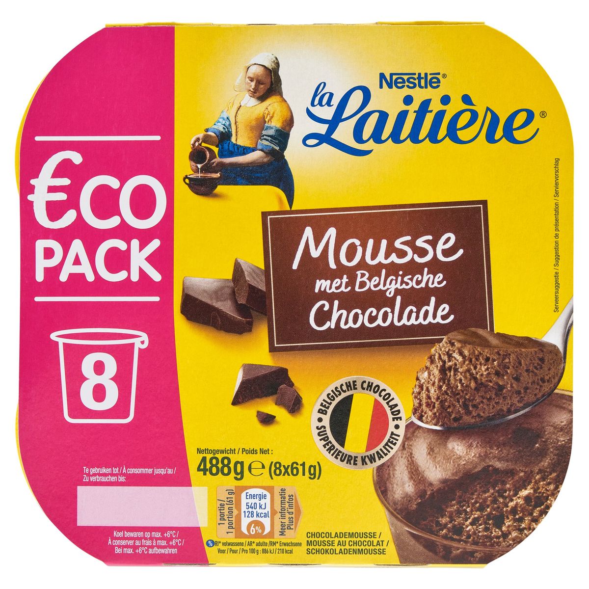 La Laitière Mousse au Chocolat Belge Economy Pack 8 x 61 g