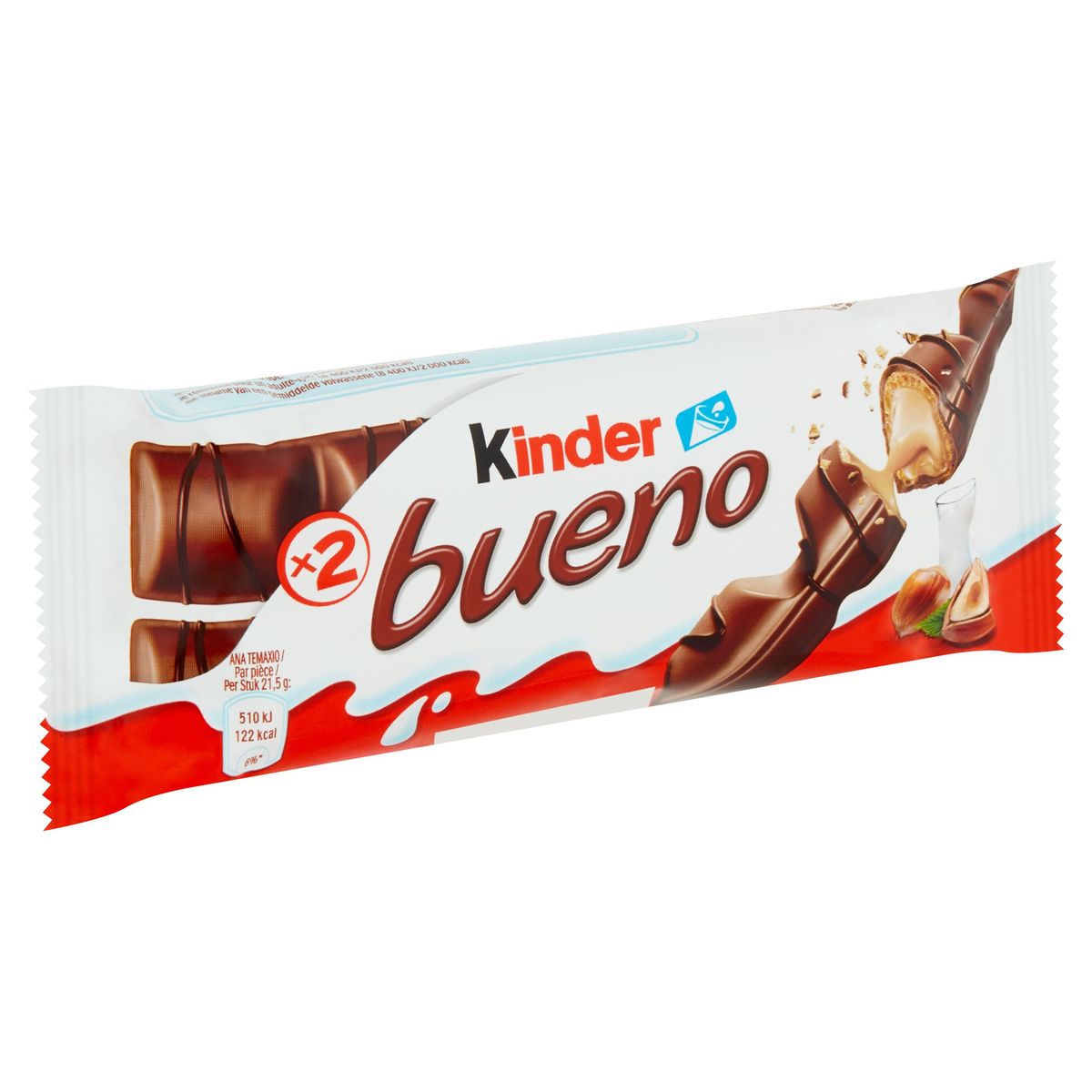 Kinder Barres BUENO au chocolat au lait et à la crème aux noisettes; un  paquet individuel contient 2 barres emballées individuellement - 43 g