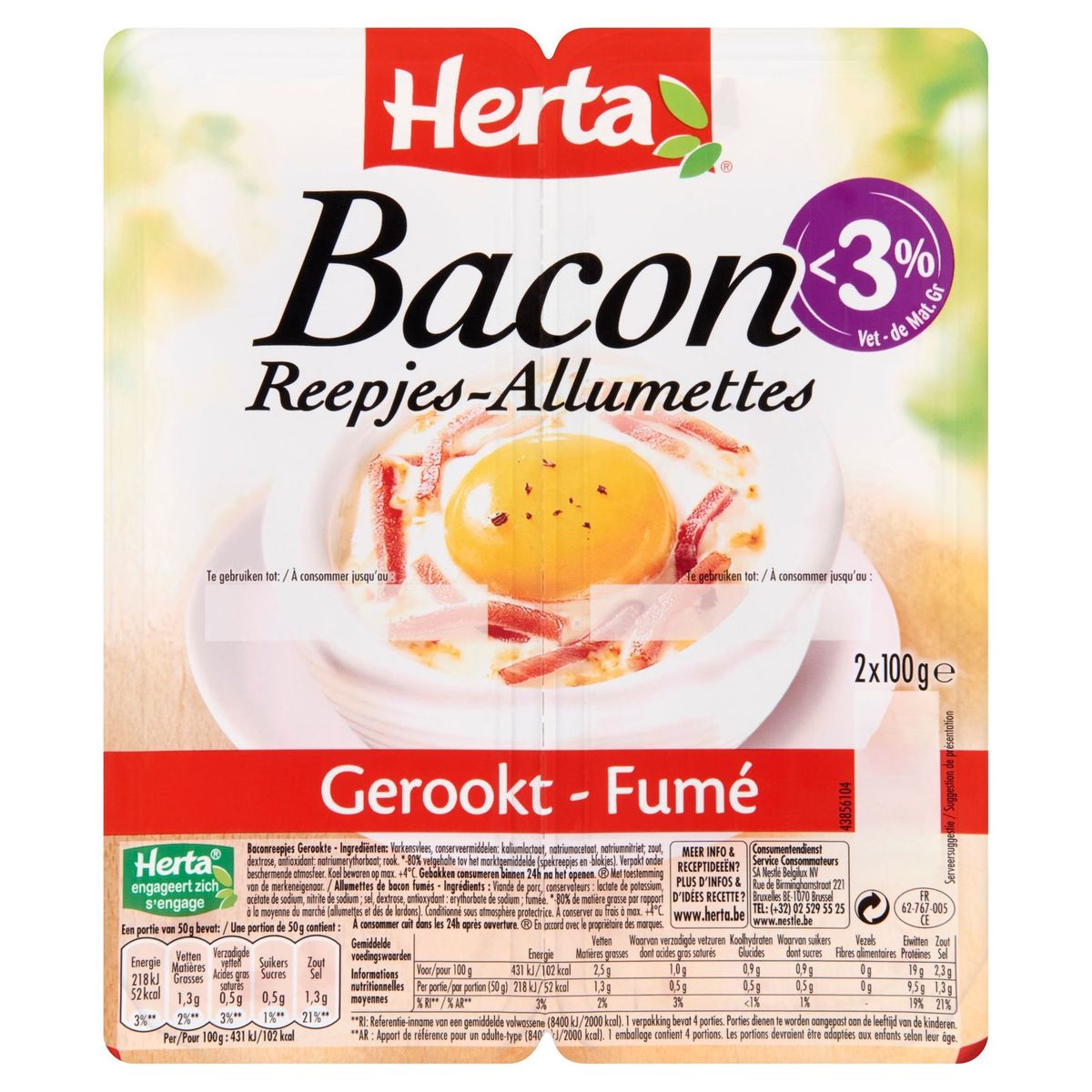 Herta Bacon Allumettes Fumé 2 x 100 g