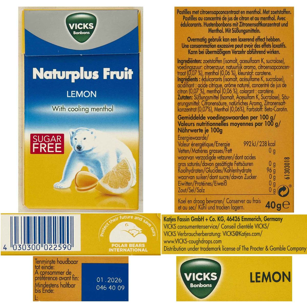 Vicks Bonbons Naturplus Fruit Citroen en Natuurlijke Menthol 40 g