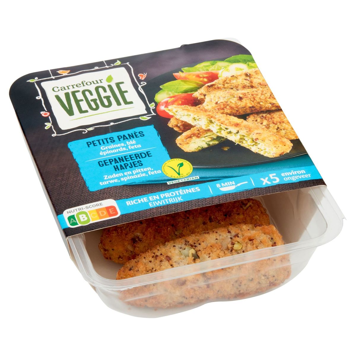 Carrefour Veggie Petits Panés Graines, Blé Épinards, Feta 200 g