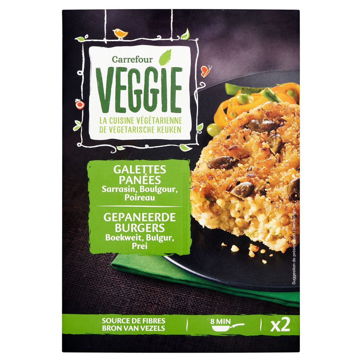 Carrefour Veggie Galettes Panées Sarrasin, Boulgour, Poireau 2 x 100 g
