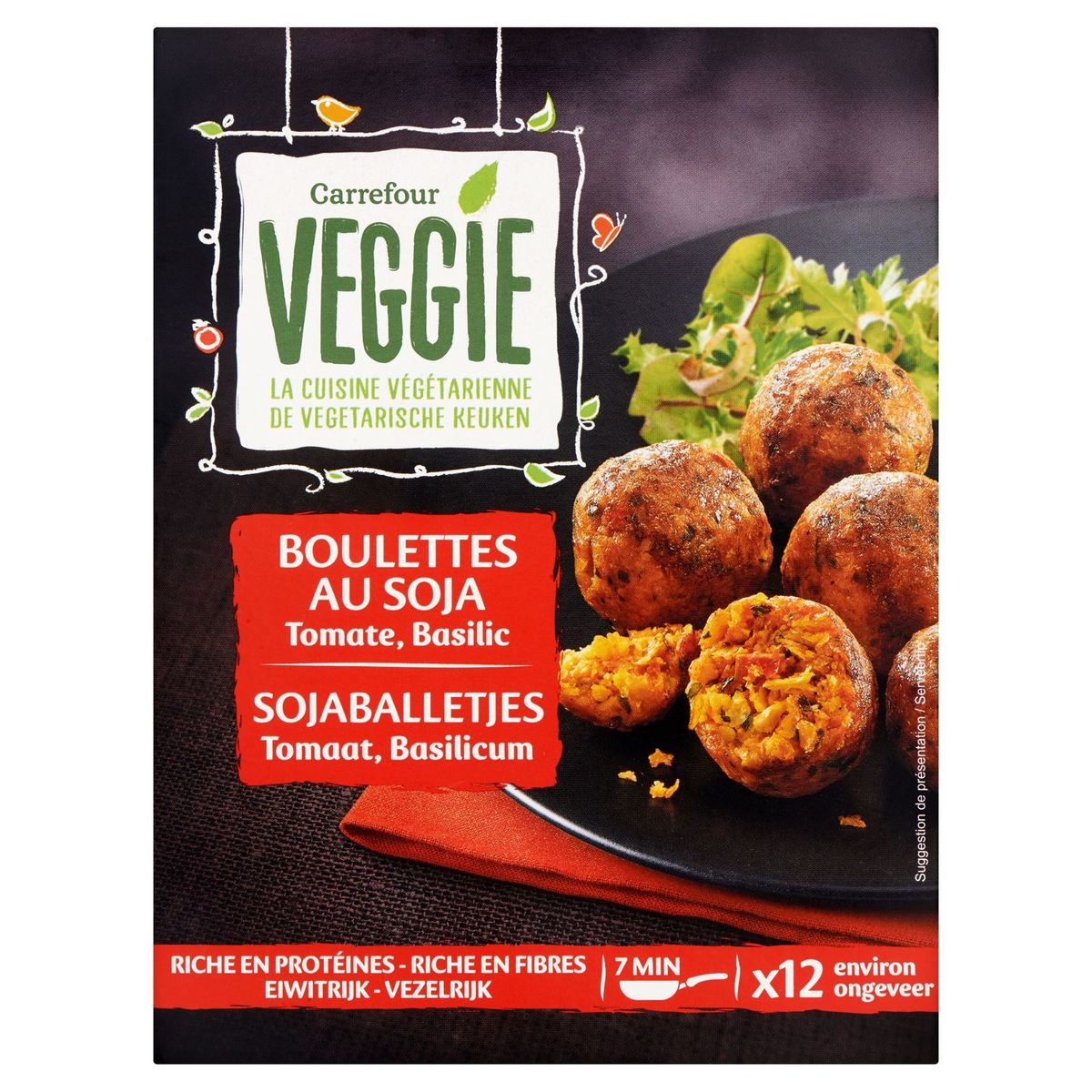Carrefour Veggie Boulettes au Soja Tomate, Basilic x 12 Environ 200 g