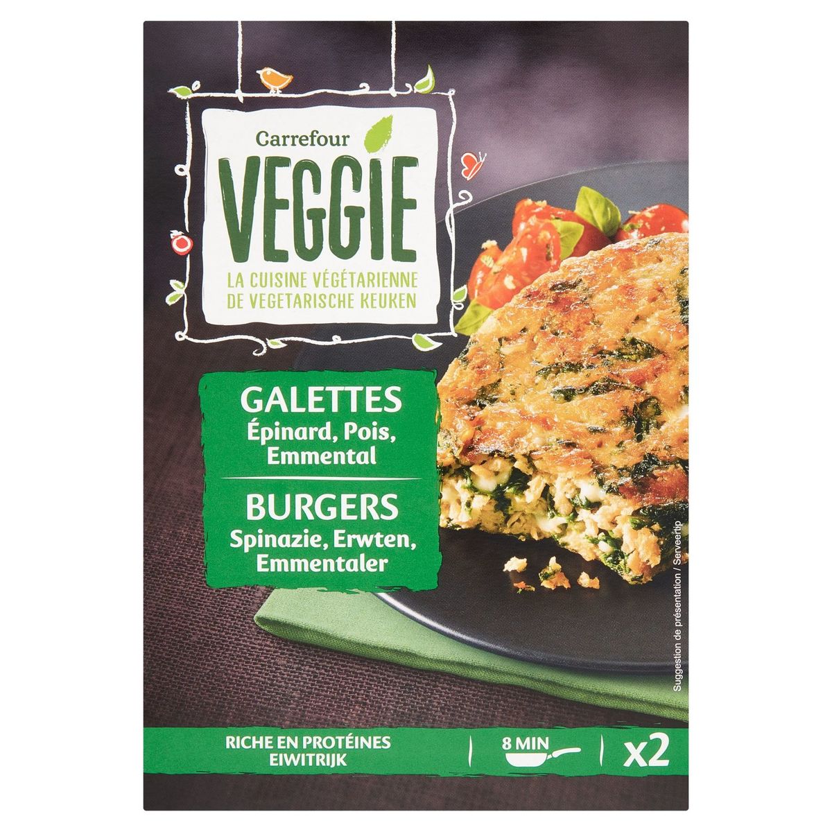Carrefour Veggie Galettes Épinard, Pois, Emmental 2 x 100 ...