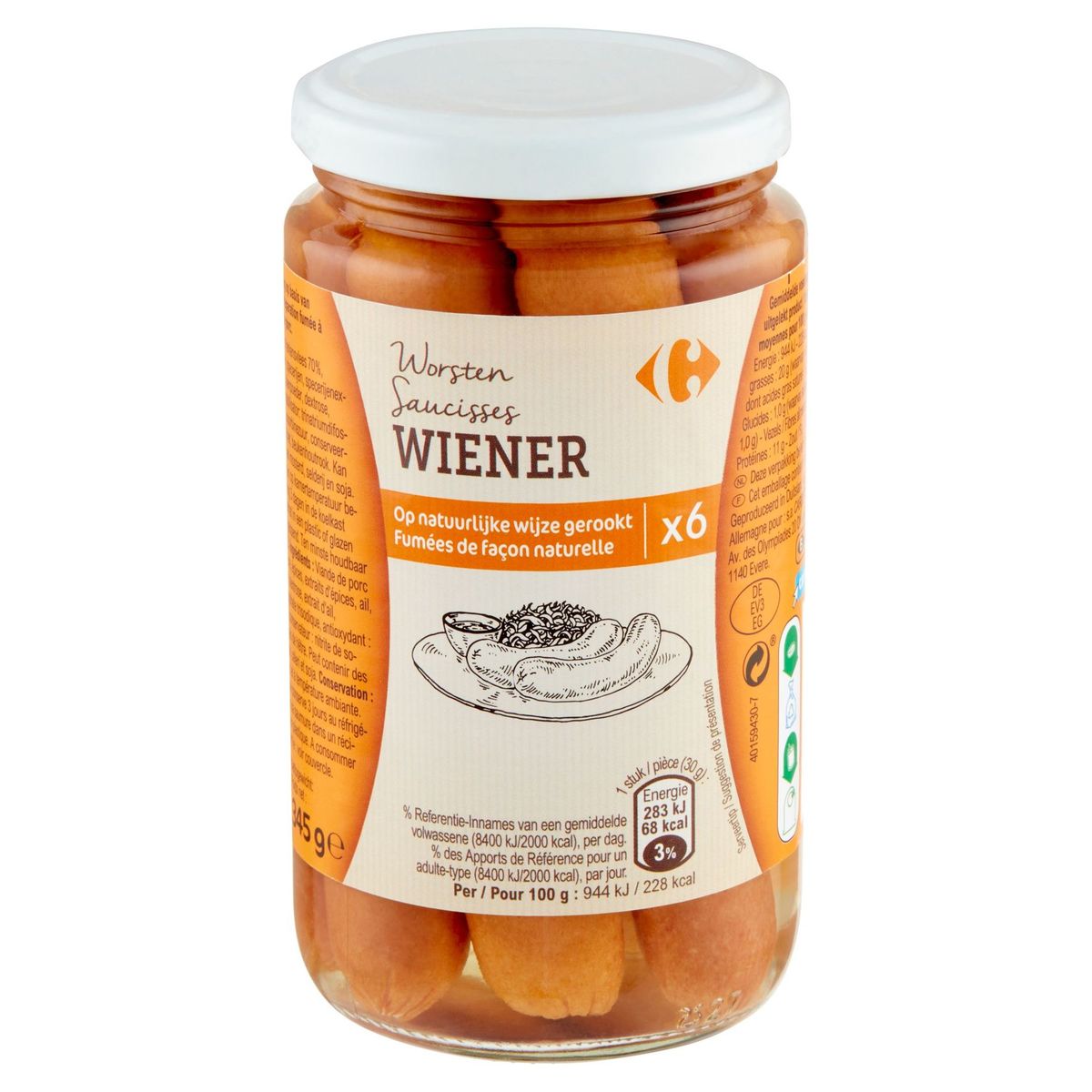 Carrefour Worsten Wiener 6 Stuks 345 g
