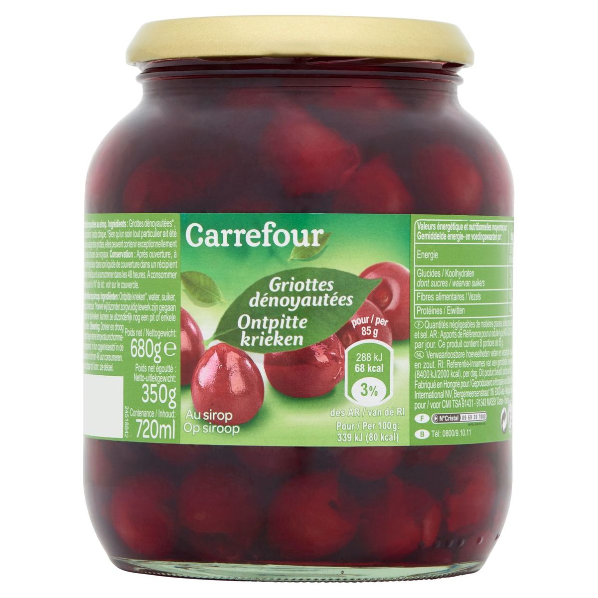 Carrefour Griottes Dénoyautées au Sirop 680 g