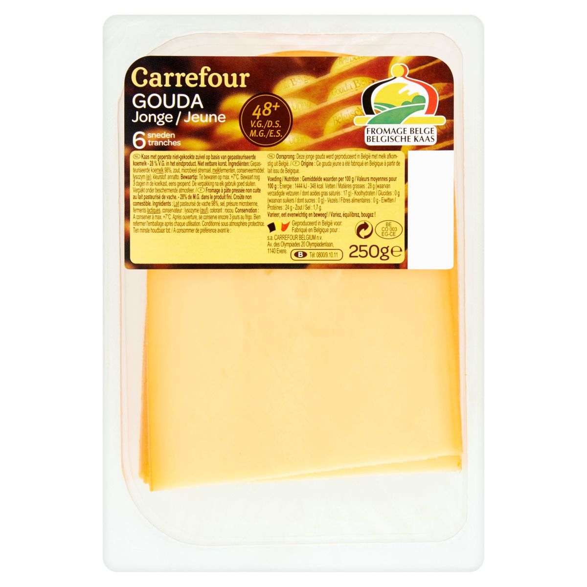 Carrefour Gouda Jeune 6 Tranches 250 g
