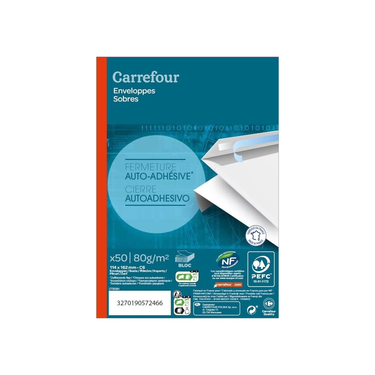 Carrefour 50 enveloppes 114x162 mm