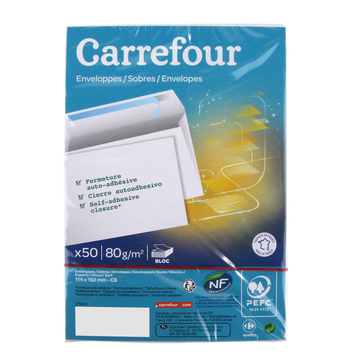 Carrefour 50 enveloppes 114x162 mm