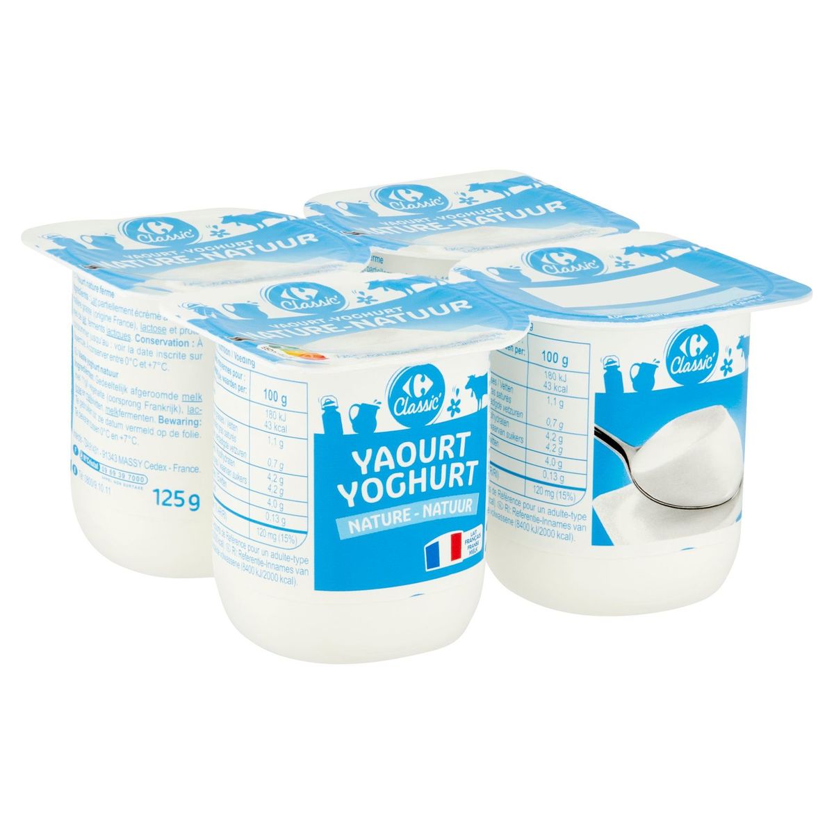 Carrefour Classic' Yoghurt Natuur 4 x 125 g