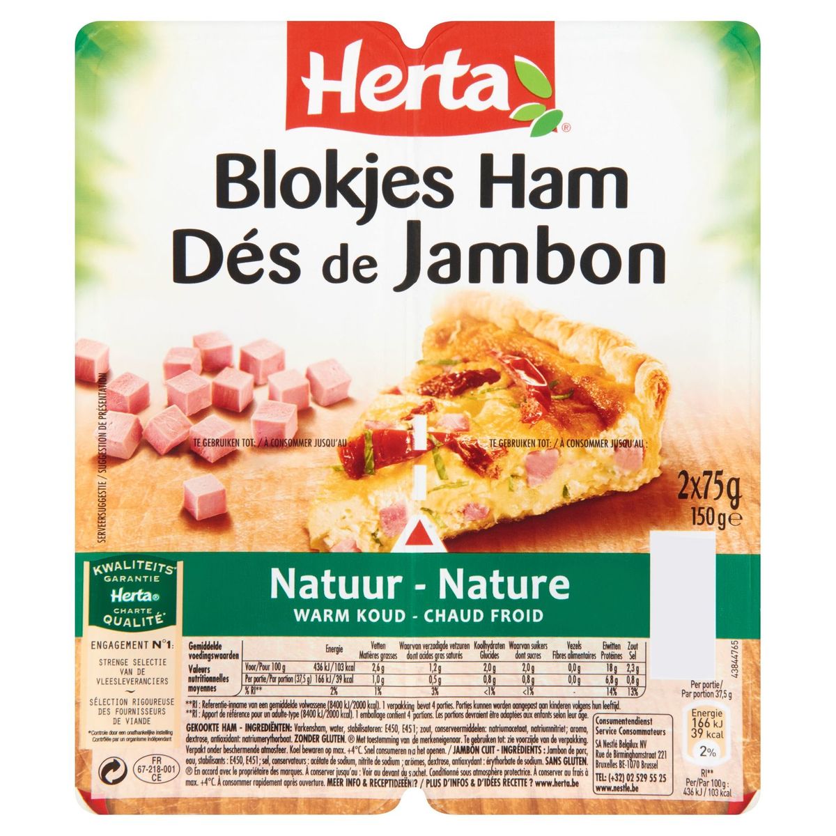 Herta Blokjes Ham Natuur 2 x 75 g