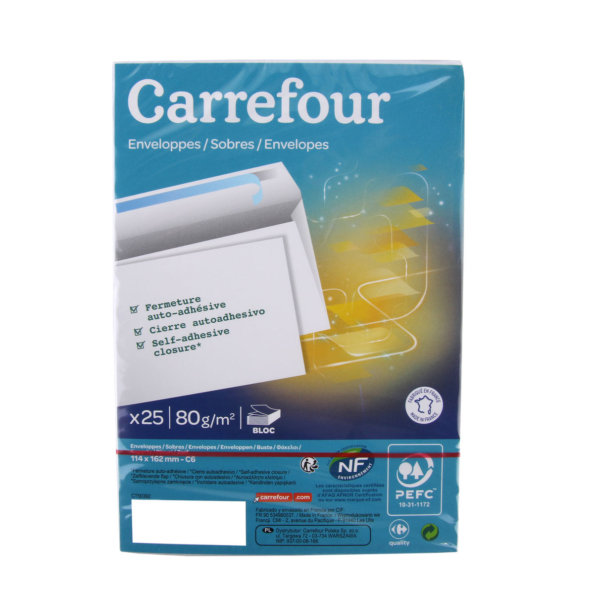 Carrefour 25 Enveloppes 114x162 mm Blanc