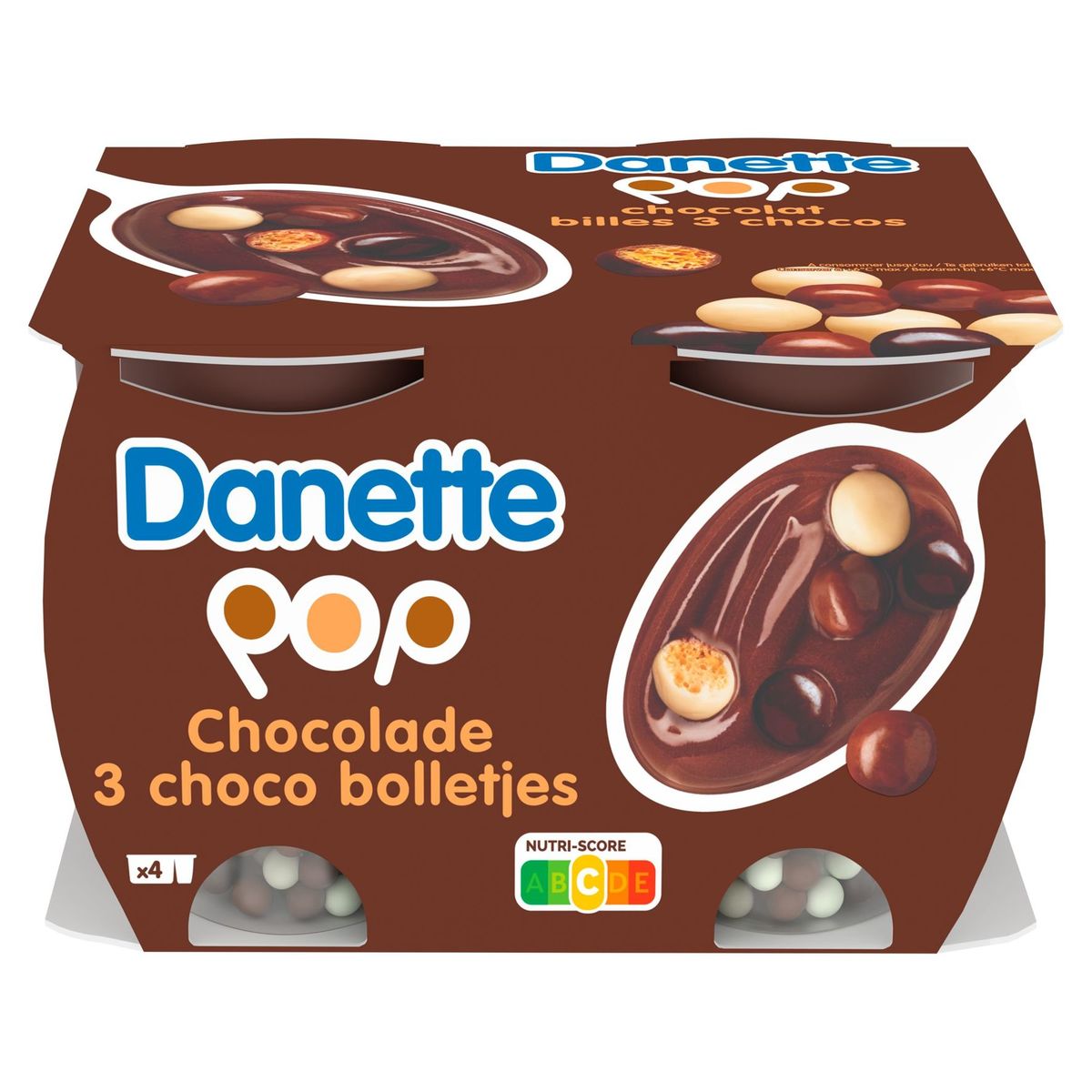 Danette Pop Crème Dessert Chocolat & Billes de 3 Chocos 4 x 117 g