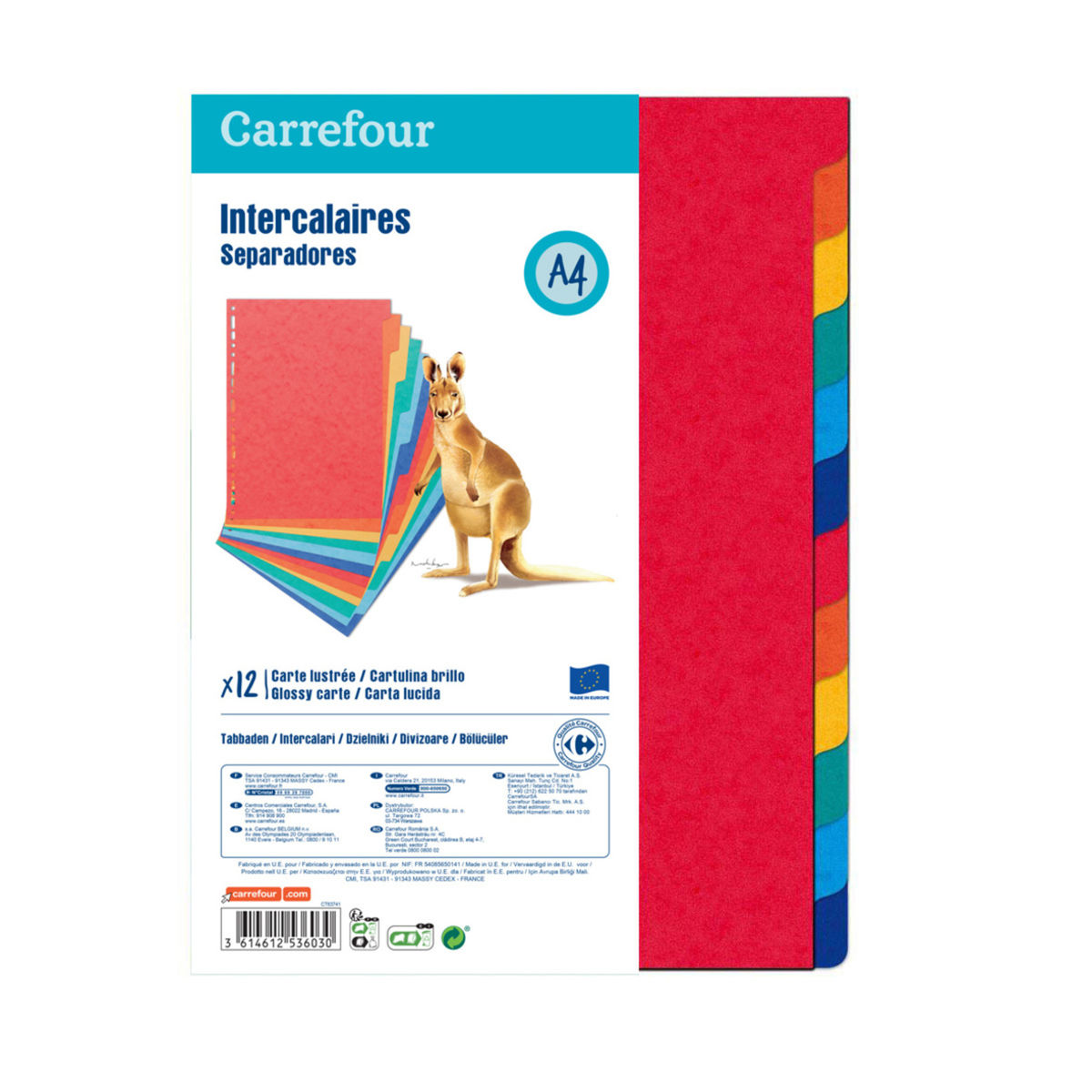 Carrefour 12 Intercalaires A4 - Multicolore