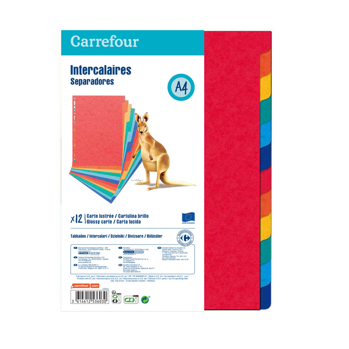 Carrefour 12 Tabbladen A4 - Kleurrijk