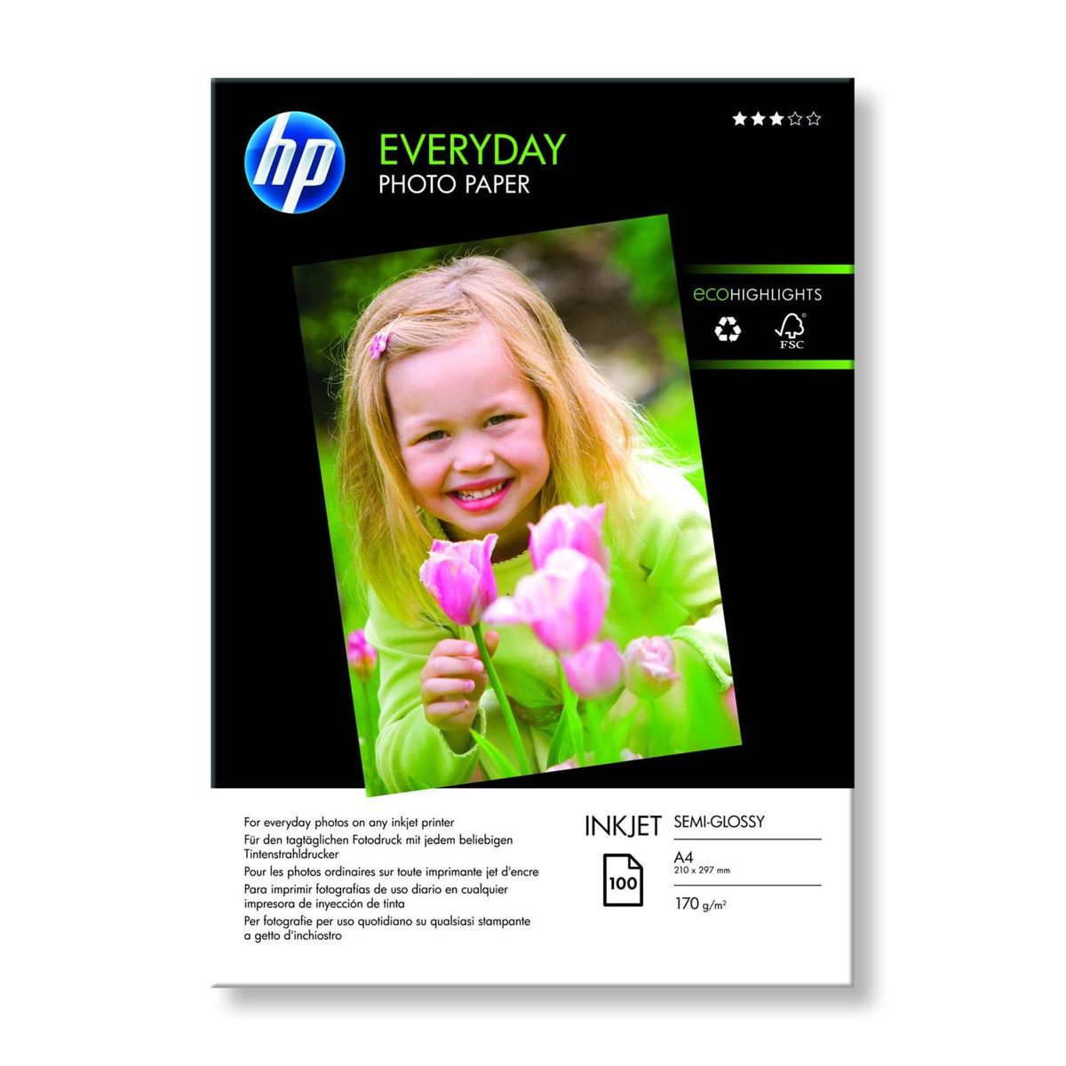 HP Papier photo Everyday Semi-Glossy A4 - Q2510AP - 100 feuilles