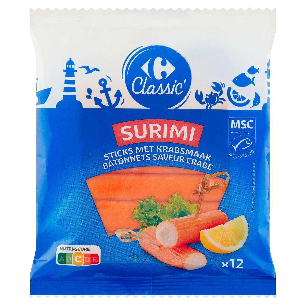 Carrefour Classic' Surimi Bâtonnets Saveur Crabe 12 Pièces 200 g