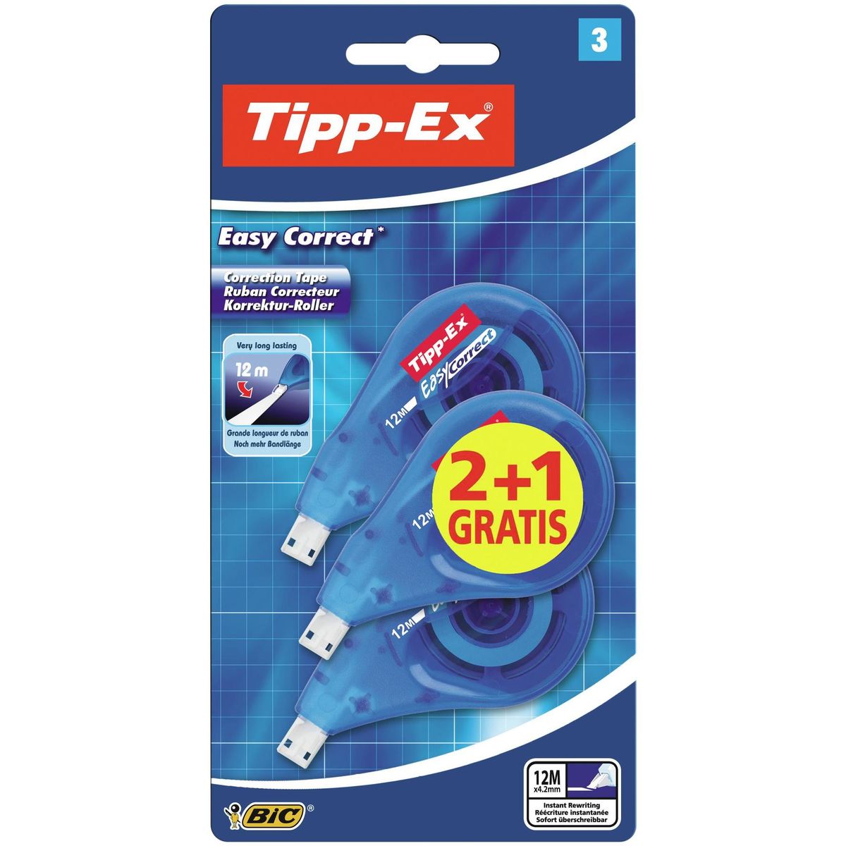 TIPP-EX 2+1 Rubans correcteur Easy Correct 12Mx4,2mm