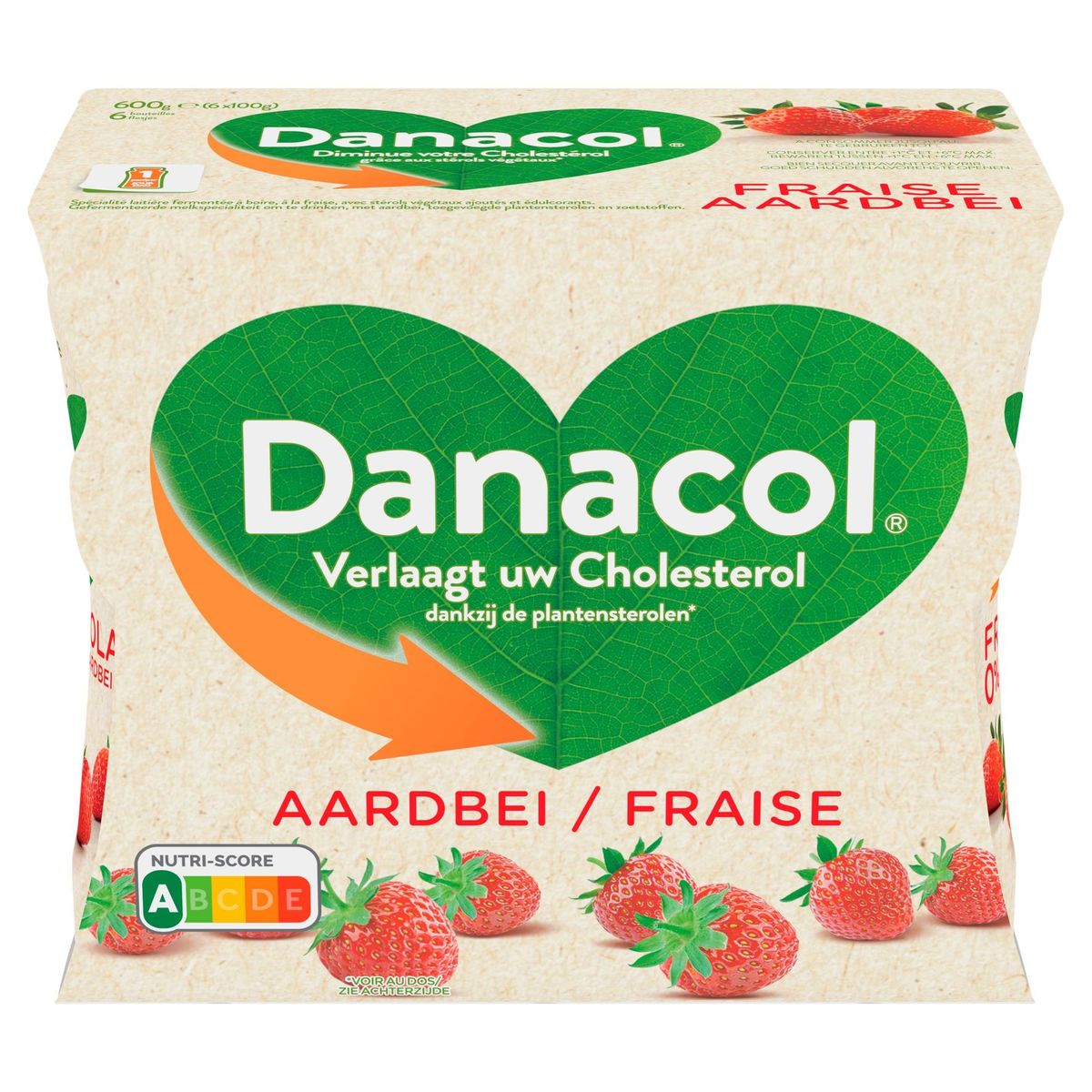 Danacol Drinkyoghurt Aardbei 0% Verlaagt Cholesterol 6 x 100 g