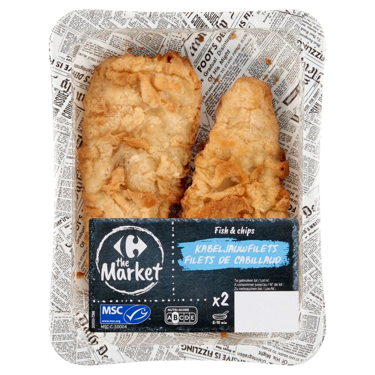 Carrefour The Market Fish & Chips Kabeljauwfilets 2 Stuks 200 g