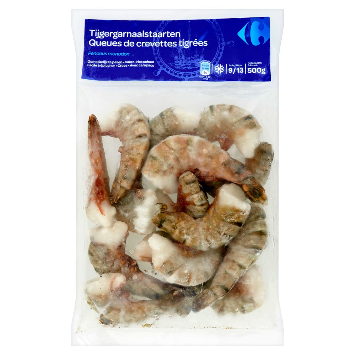 Carrefour Queues de Crevettes Tigrées 9/13 Pièces 500 g