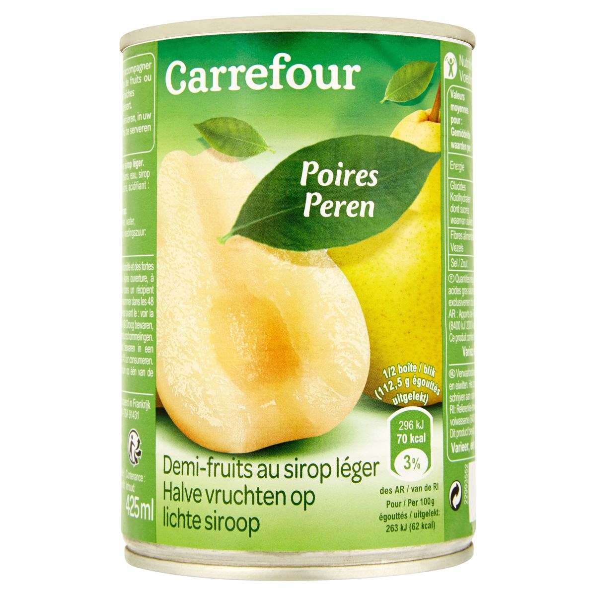 Carrefour Poires Demi-Fruits au Sirop Léger 412 g