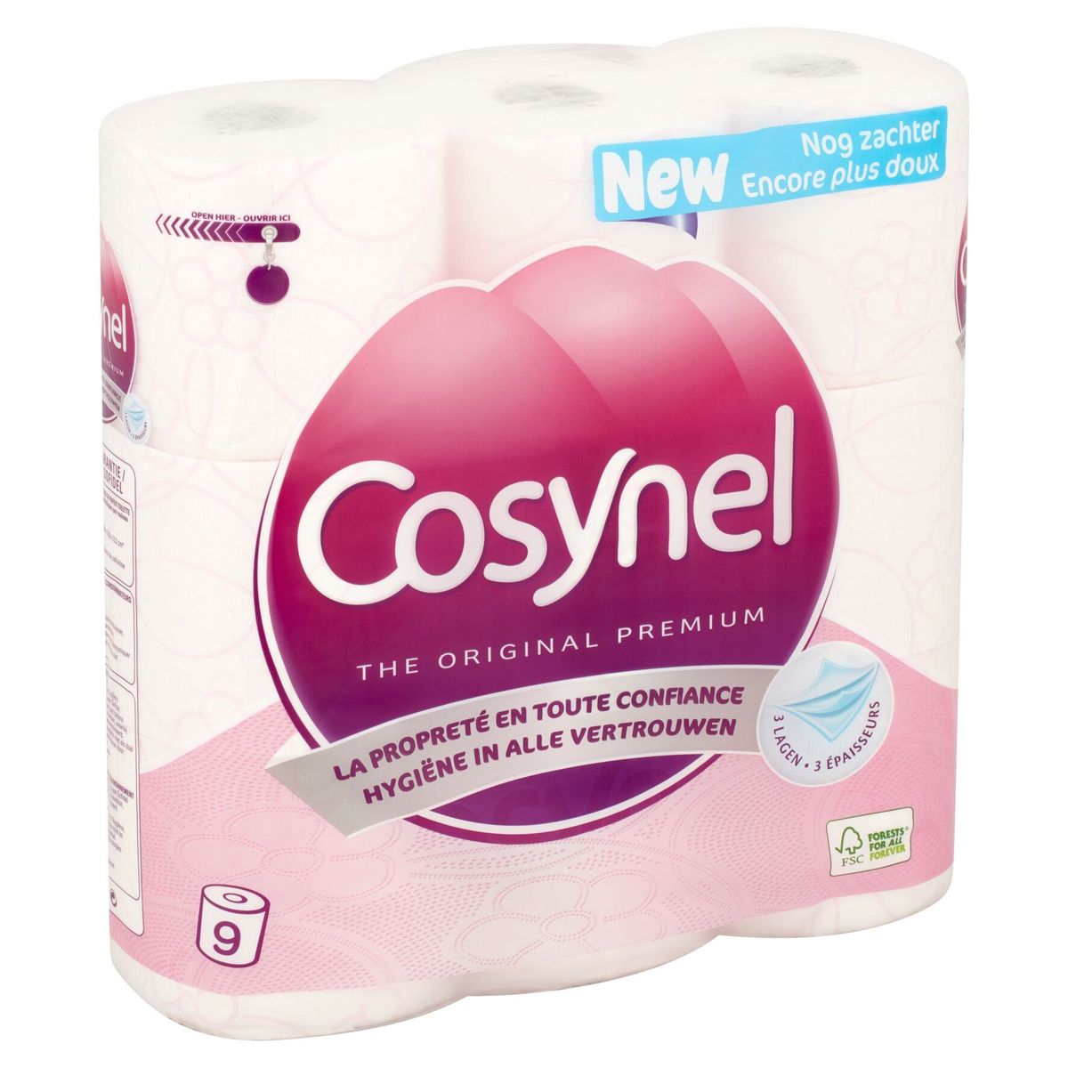 Cosynel The Original Premium Rose 3 Plis Papier Toilette 9 Rouleaux