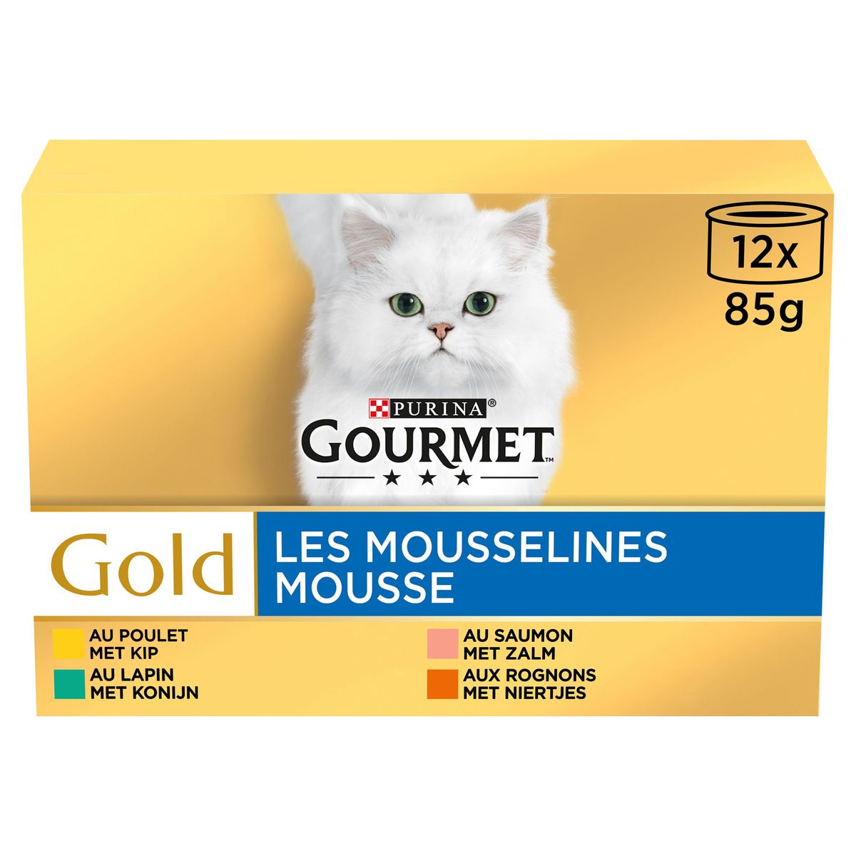 Gourmet Gold Aliment Chat Mousse Poulet Lapin Saumon et Rognons 12x85g