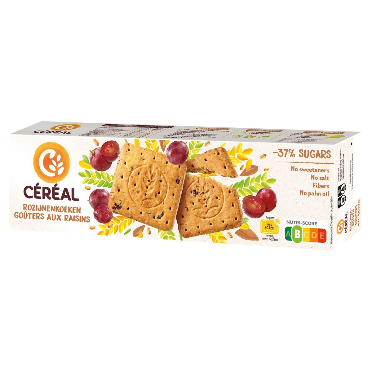 Céréal Moins De Sucres Goûters aux Raisins 4 x 5 Biscuits 360 g