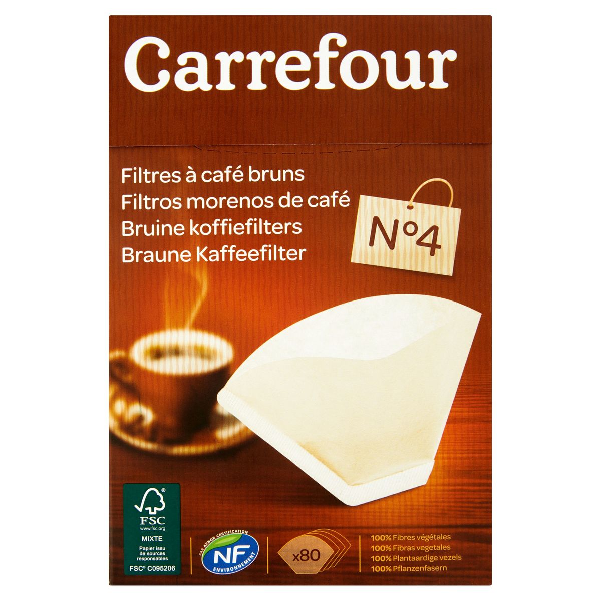 Carrefour Bruine Koffiefilters N°4 80 Stuks