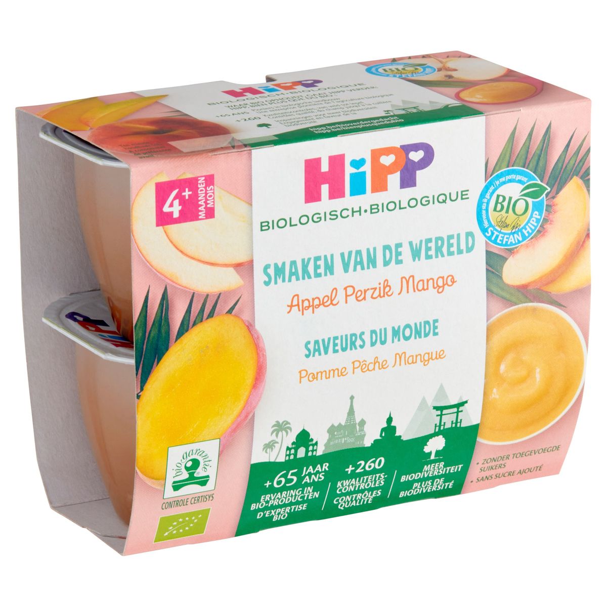 HiPP Biologique Saveurs du Monde Pomme Pêche Mangue 4+ Mois 4 x 100 g